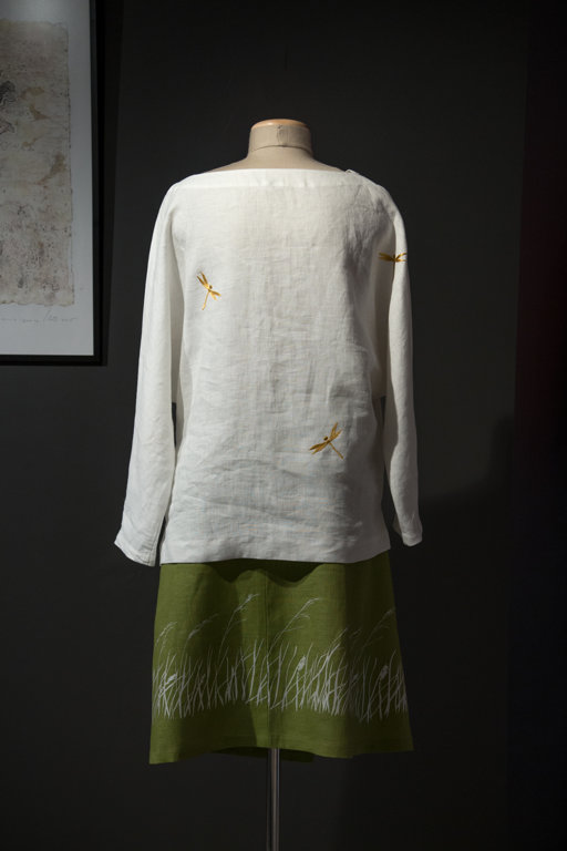 White women's tunic with dragonflies