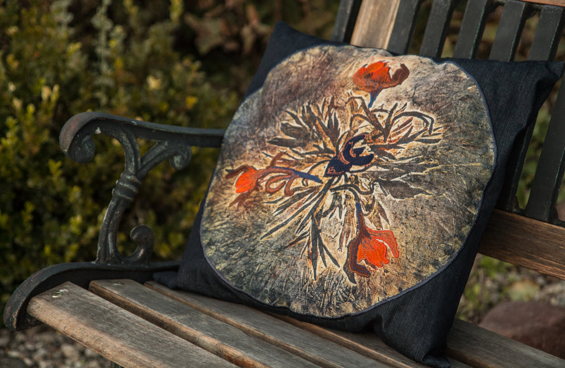 Pillow with embroidery "Life Sanctuary of A Beetle"