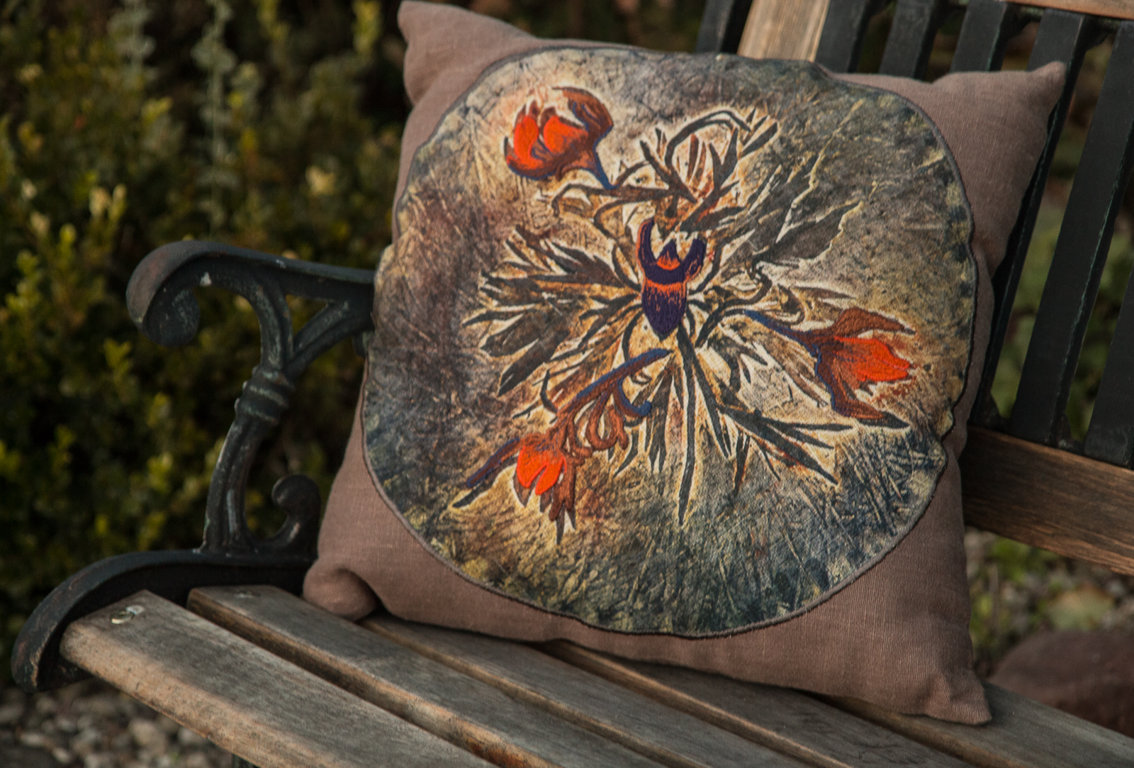 Pillow with embroidery "Life Sanctuary of A Beetle"