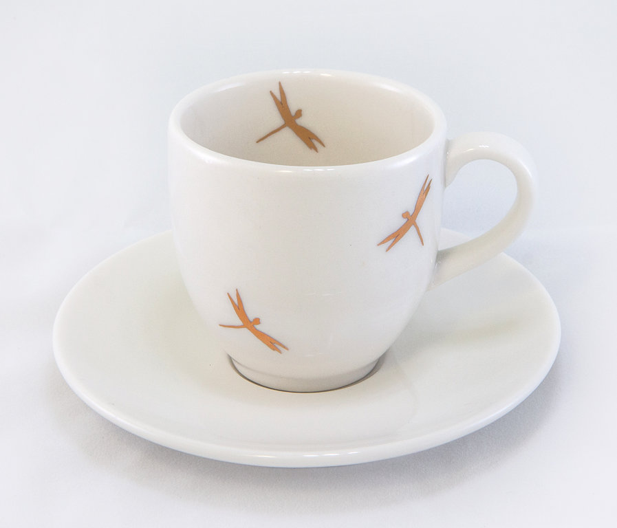 Espresso cup and saucer with golden dragonflies